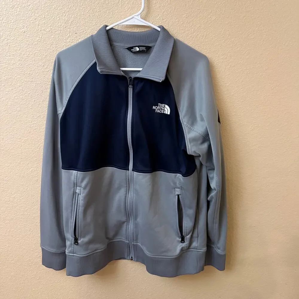 The North Face Tech Full-Zip Fleece Jacket L Gray/Navy GORPcore hiking Outdoor